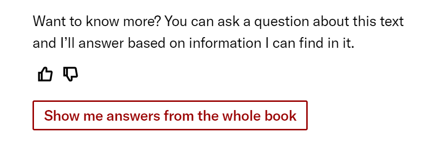 Prompt button in interactive research tool to show answers using entire book